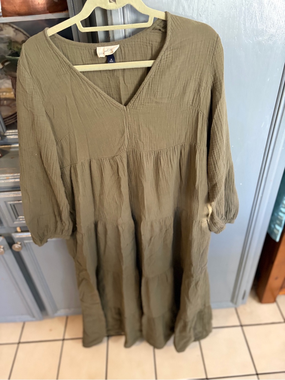 Universal Thread Olive Green Tiered V-Neck Maxi Dress